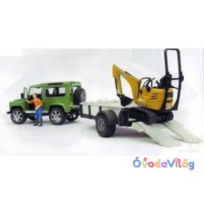 Bruder Land Rover Defender egytengelyű utánfutóval és JCB markolóval (02593)