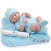 Berenguer újszülött fiú karakterbaba pöttyös kék ruhában 36cm