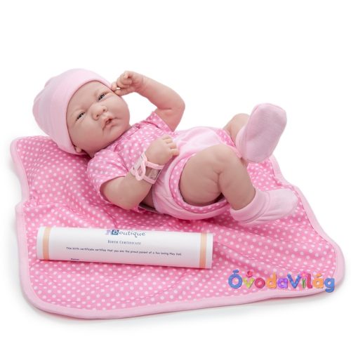 Berenguer újszülött lány karakterbaba pöttyös pink ruhában 36cm