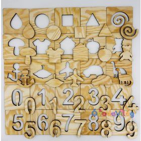   Fa oktató puzzle – Formák, tárgyak és számok vegyesen (50 db – véletlenszerű összeállítás)