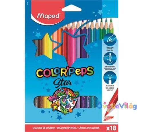 Színes ceruza készlet 18db-os MAPED "Color Peps" háromszögletű - ovodavilag.hu