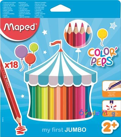 Jumbo Színes ceruza készlet háromszögletű vastag 18 színű Maped