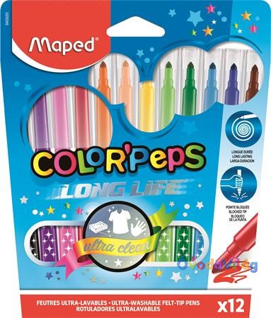 Filc készlet 12db-os MAPED "Color Peps Long Life" mosható 1-3,6 mm hegy